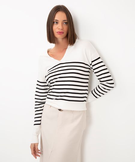 suéter de tricot listrado off white PP
