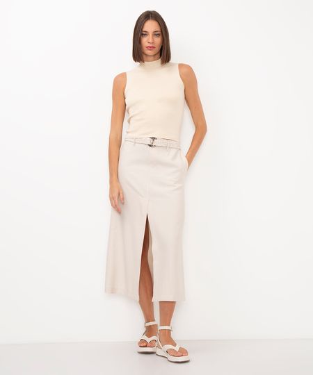 saia midi de viscose com fenda cintura alta bege 38 saia midi de viscose com fenda cintura alta bege 38