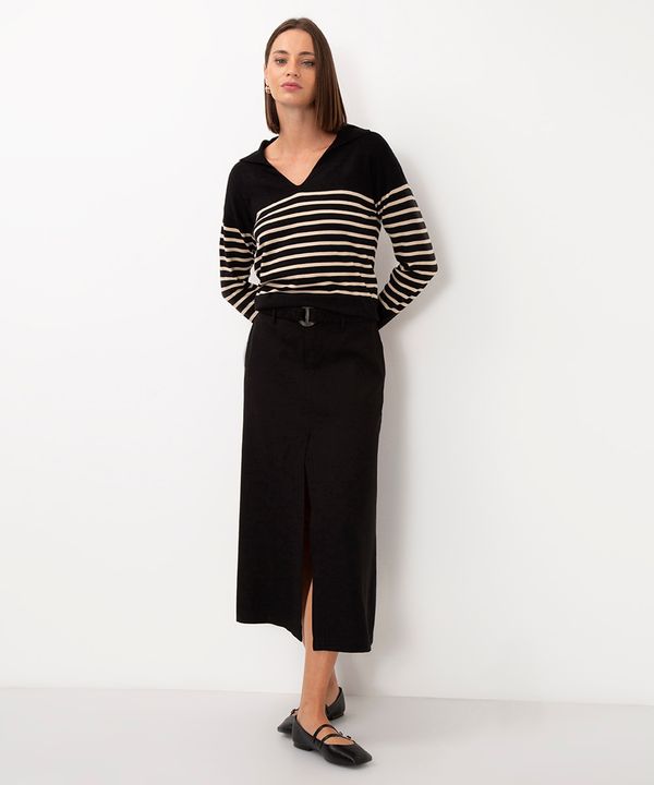 saia midi de viscose com fenda cintura alta preto 42