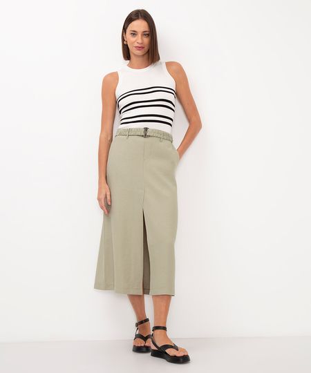 saia midi de viscose com fenda cintura alta verde 40