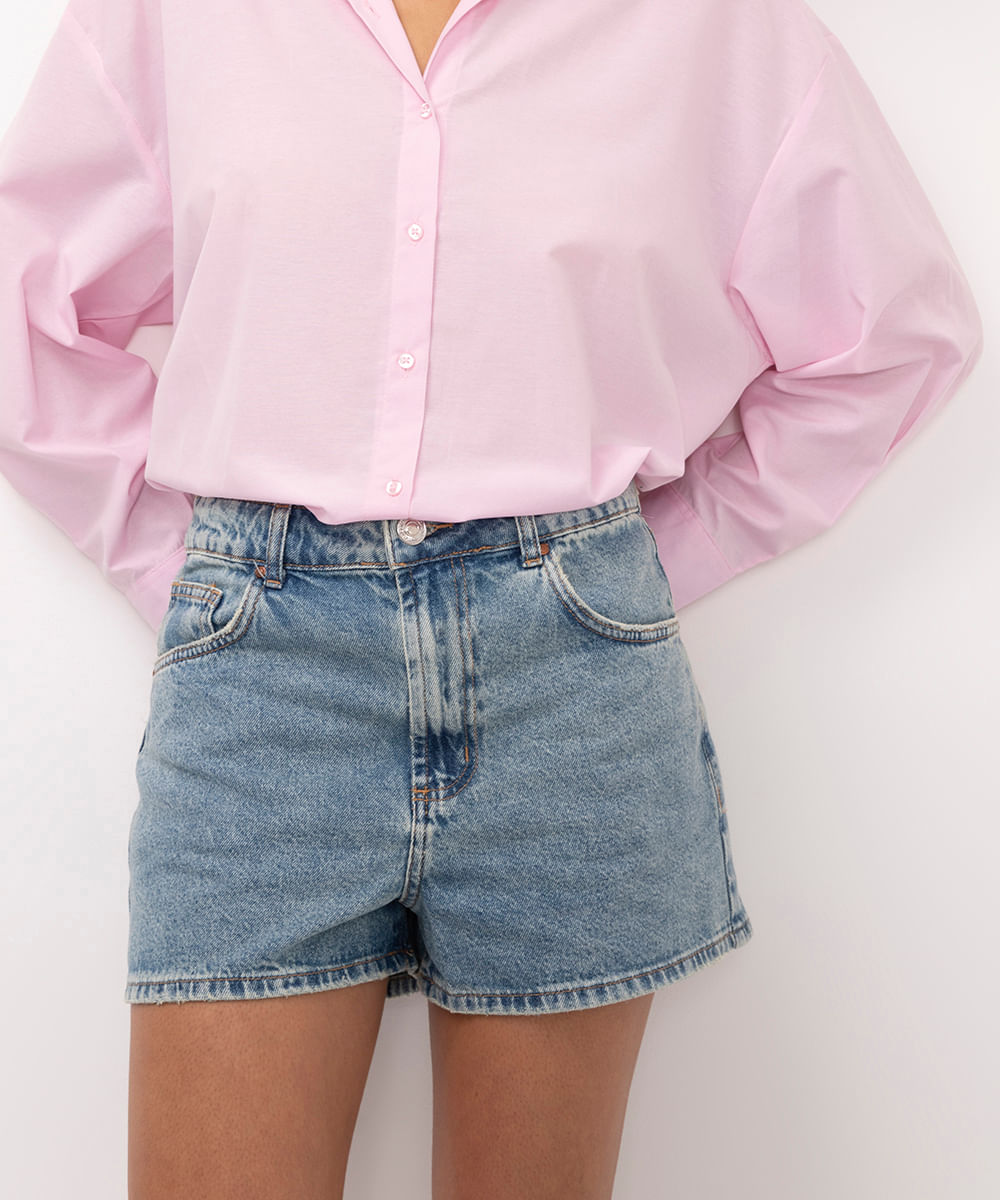 short jeans cintura super alta azul