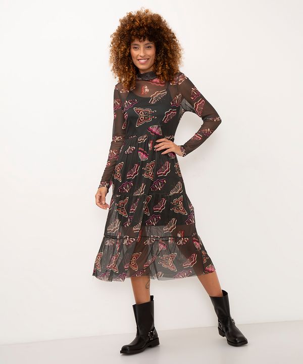 vestido midi de tule borboletas verde GG
