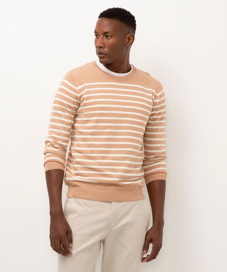 suéter comfort de tricot listrado terracota P