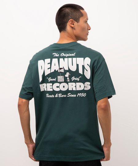 camiseta de algodão manga curta peanuts records verde P