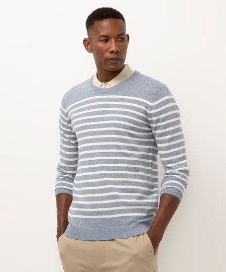 suéter comfort de tricot listrado azul claro P
