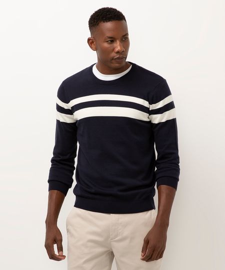 suéter comfort de tricot listrado azul marinho P