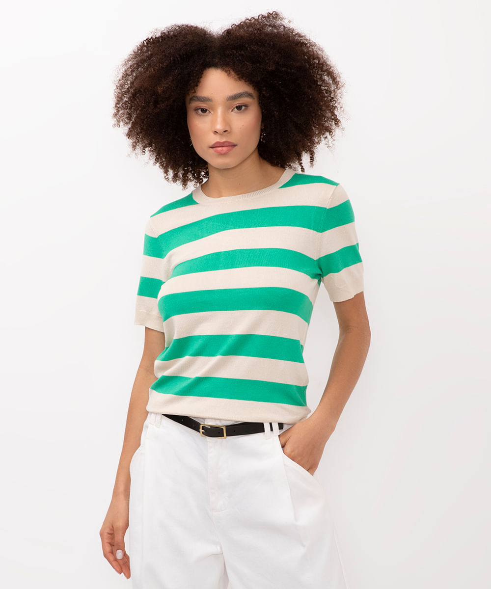 blusa de tricot listrada verde