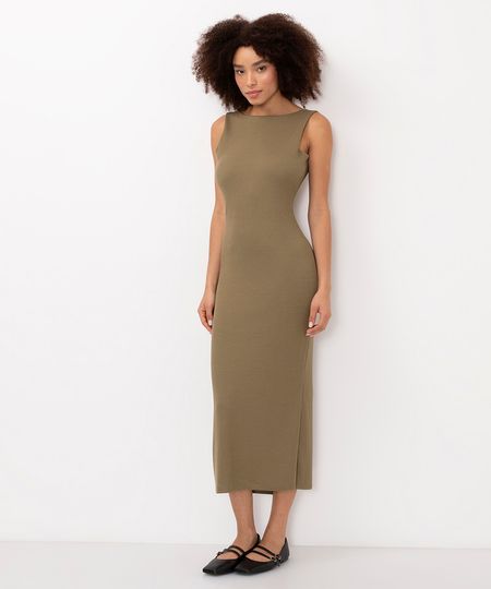 vestido midi texturizado decote cavado verde G