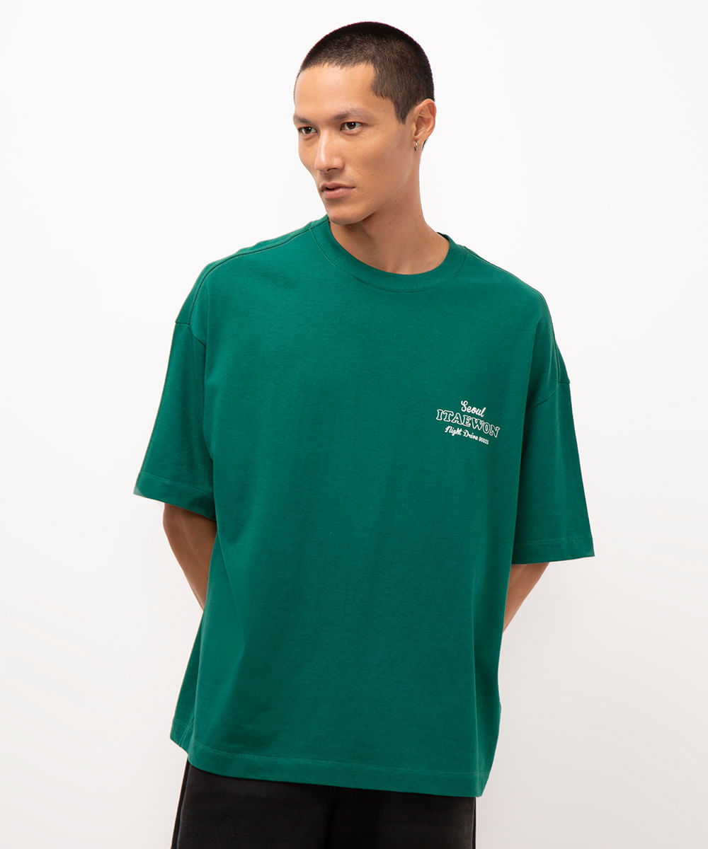 camiseta oversized de algodão seoul itaewon verde