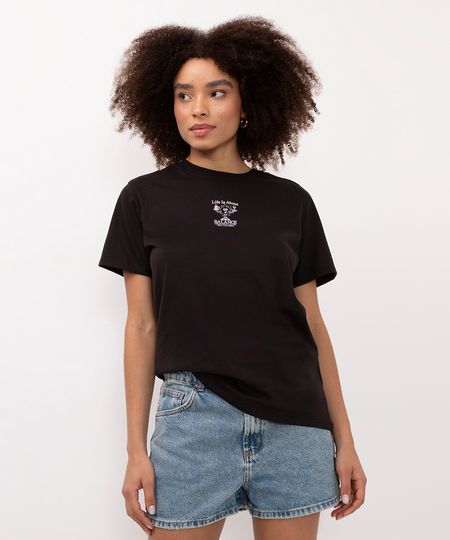 camiseta de algodão life is about preto P camiseta de algodão life is about preto P