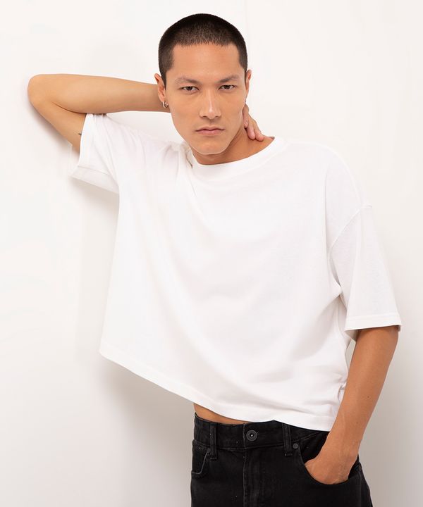 camiseta de algodão cropped branco PP
