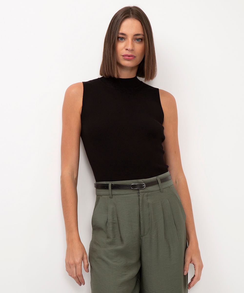 cropped de tricot gola alta preto