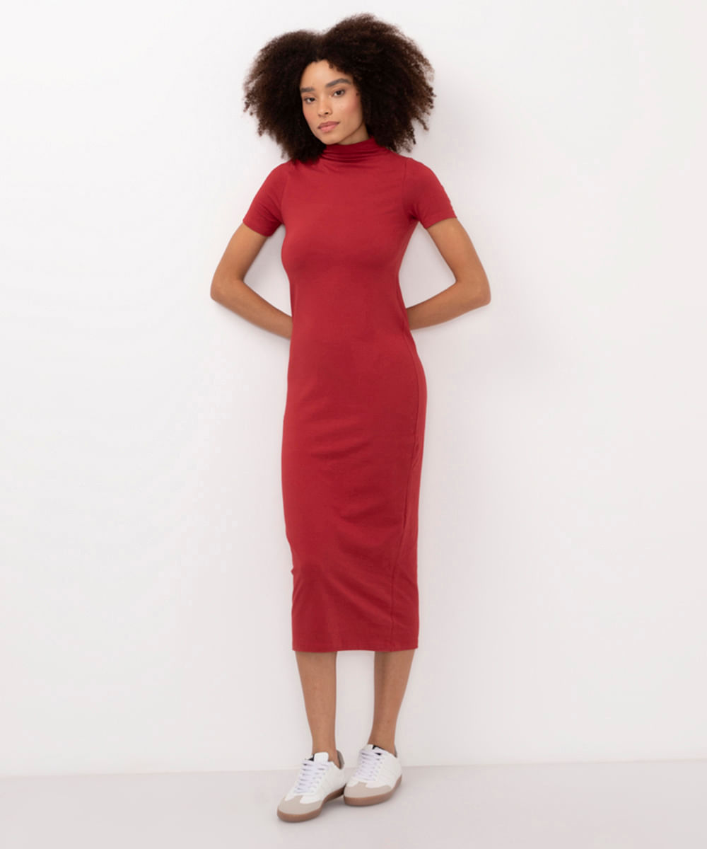 vestido midi de algodão vinho