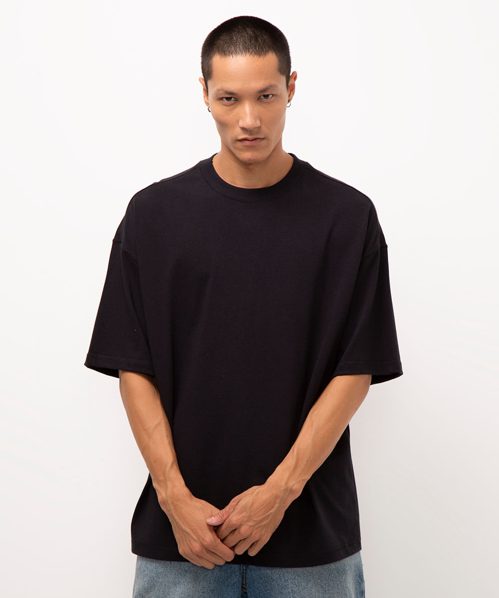 camiseta oversized de algodão preto