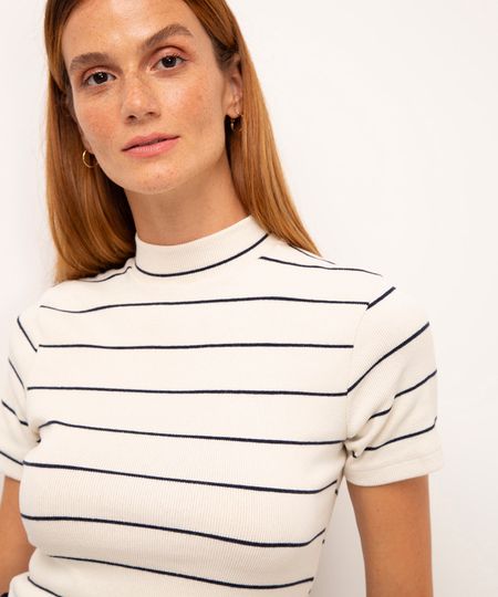 blusa de algodão canelada listrada off white PP