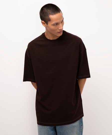 camiseta oversized de algodão marrom PP