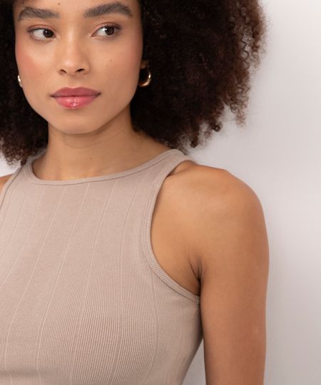 cropped de viscose canelado bege G