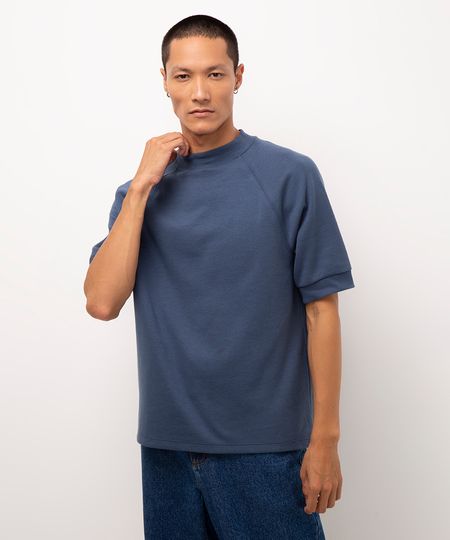 camiseta slim manga curta raglan azul marinho PP
