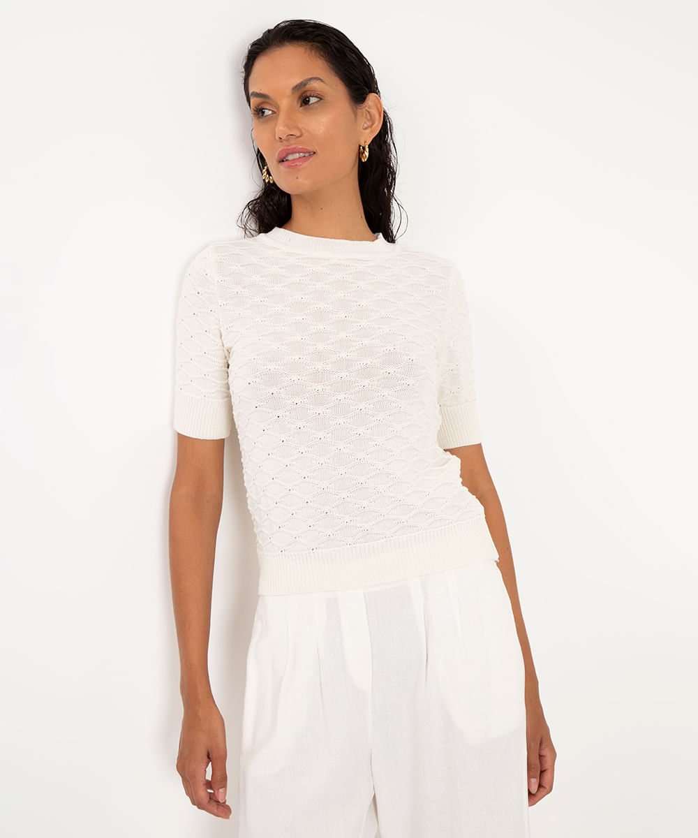 blusa de tricot texturizada - AREIA