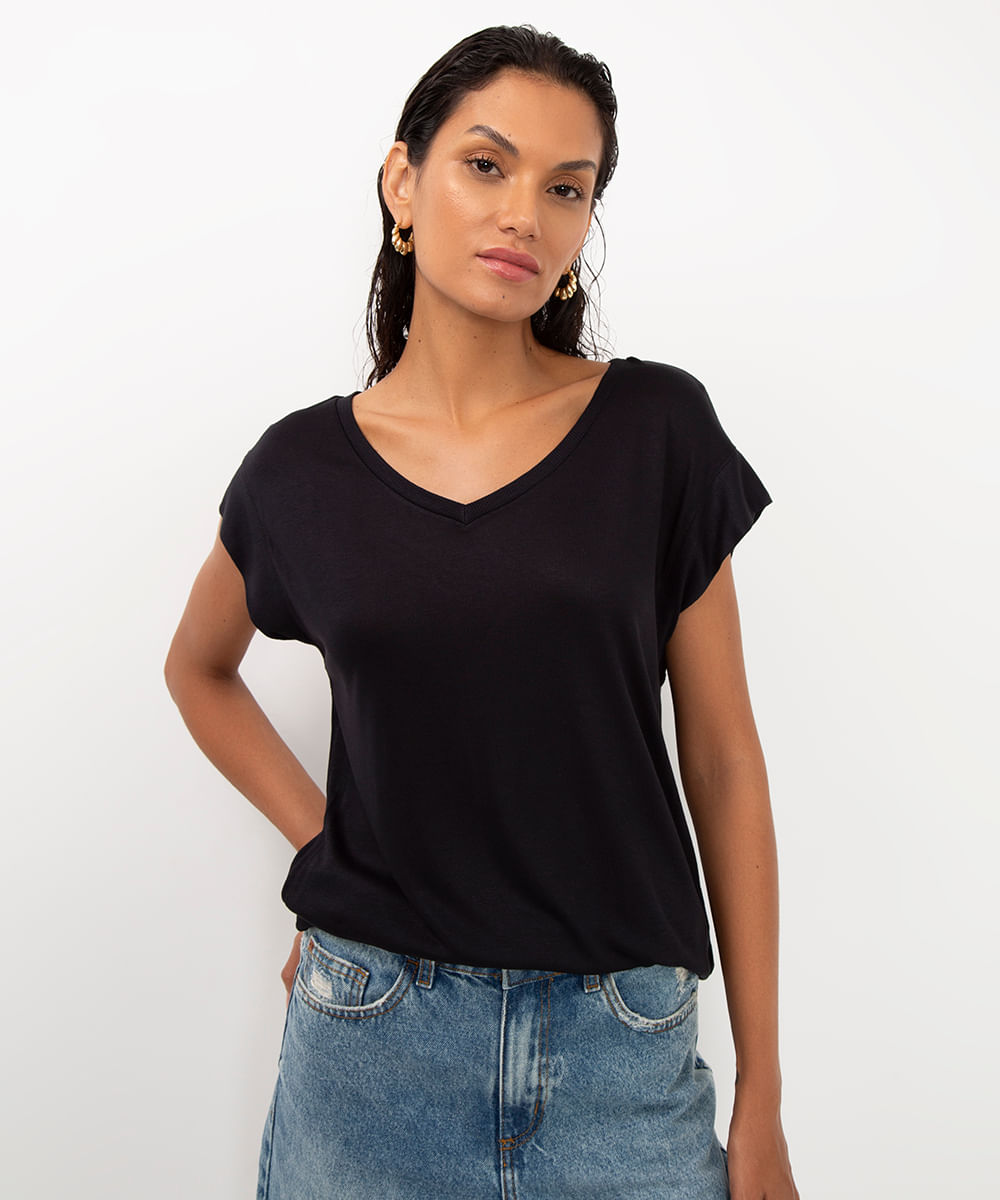 blusa básica de viscose preto