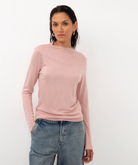 blusa de viscose manga longa rosa médio PP blusa de viscose manga longa rosa médio PP