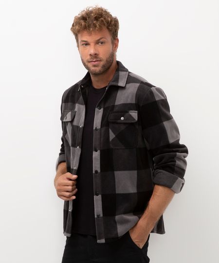 camisa flanelada xadrez preto P camisa flanelada xadrez preto P