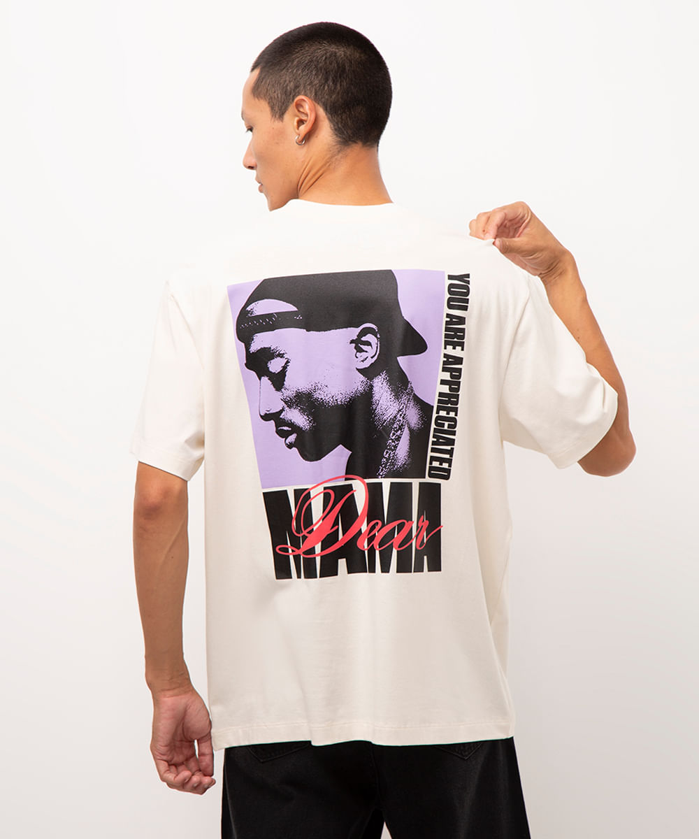 camiseta de algodão manga curta tupac areia