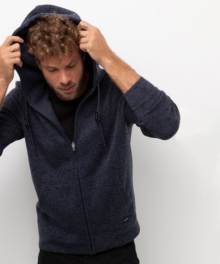 blusão de tricot com capuz - azul marinho G blusão de tricot com capuz - azul marinho G