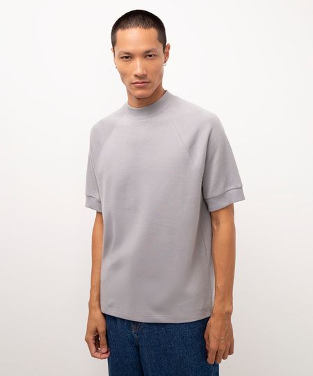 camiseta slim manga curta raglan cinza P