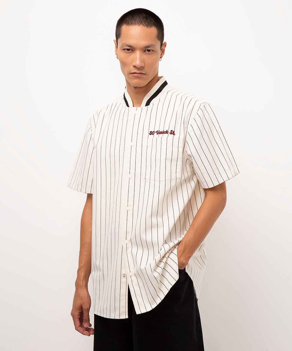 camisa listrada manga curta 80 varick st - OFF WHITE