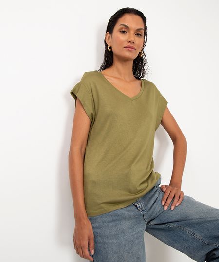 blusa básica de viscose verde PP