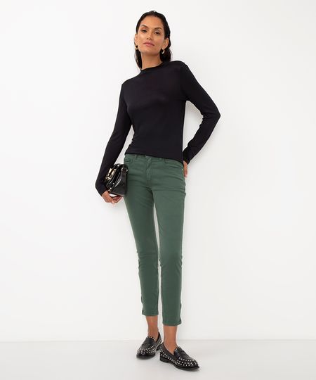 calça de sarja super skinny cintura média verde 34
