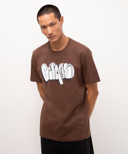 camiseta de algodão manga curta chains marrom P