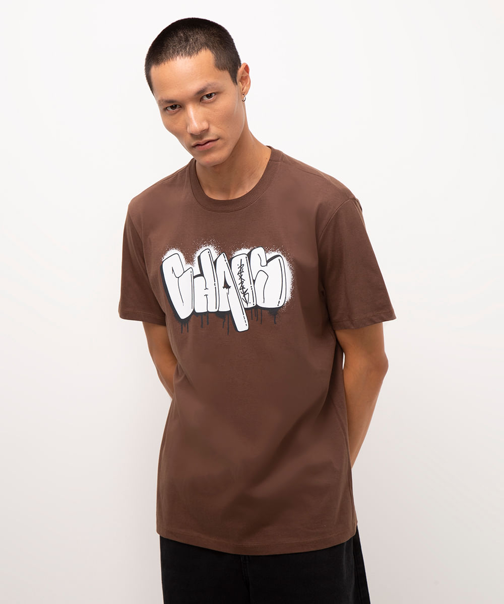 camiseta de algodão manga curta chains marrom