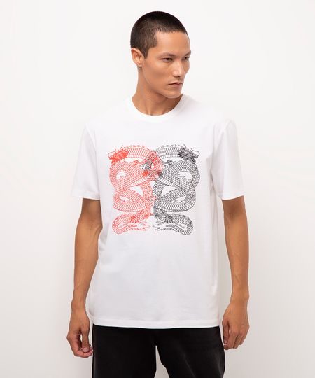 camiseta de algodão manga curta dragão off white PP
