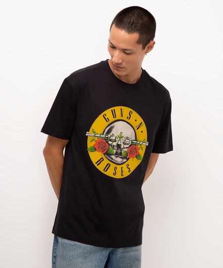 camiseta de algodão manga curta guns n roses preto M