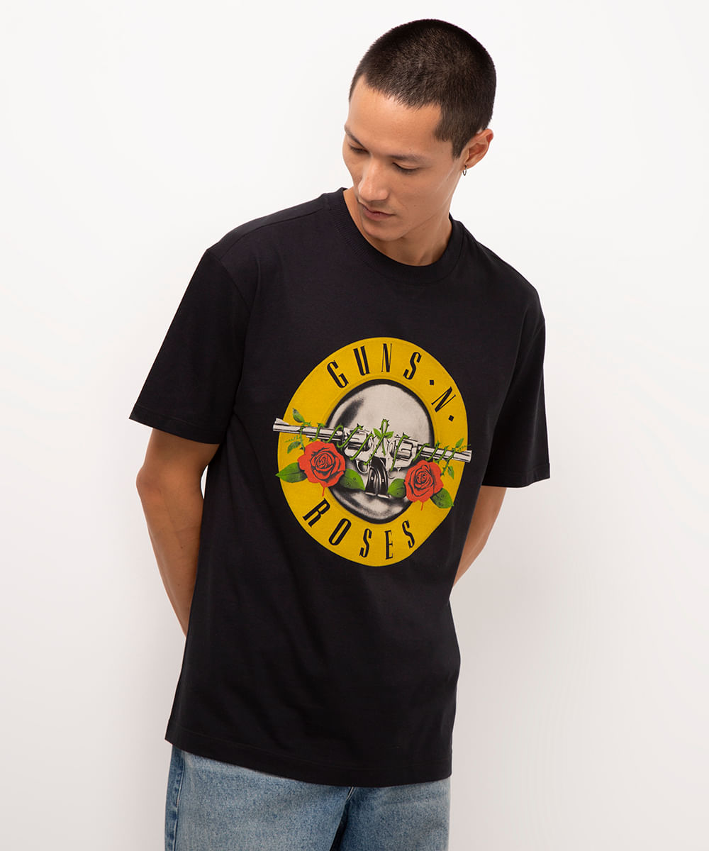 camiseta de algodão manga curta guns n roses preto