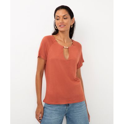 blusa de viscose texturizada chocker laranja