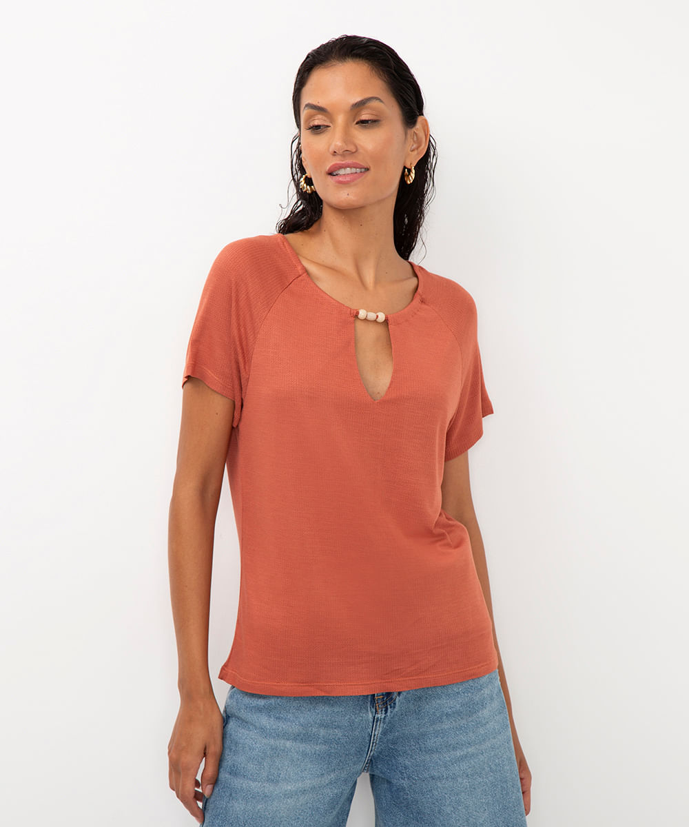 blusa de viscose texturizada chocker laranja