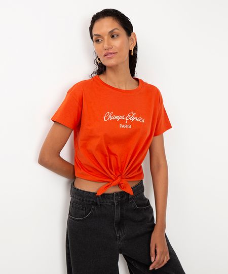 cropped de algodão champs elysees com amarração laranja PP cropped de algodão champs elysees com amarração laranja PP