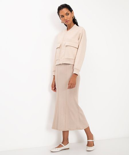 saia midi evase cintura alta bege G saia midi evase cintura alta bege G