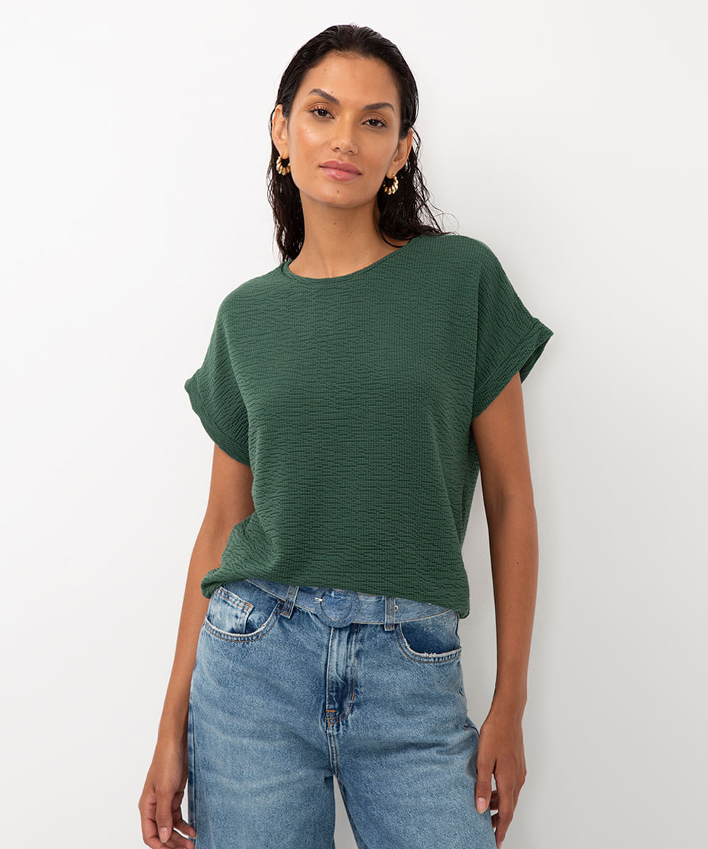 blusa texturizada manga curta verde