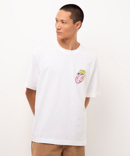 camiseta de algodão manga curta rolling stones off white M