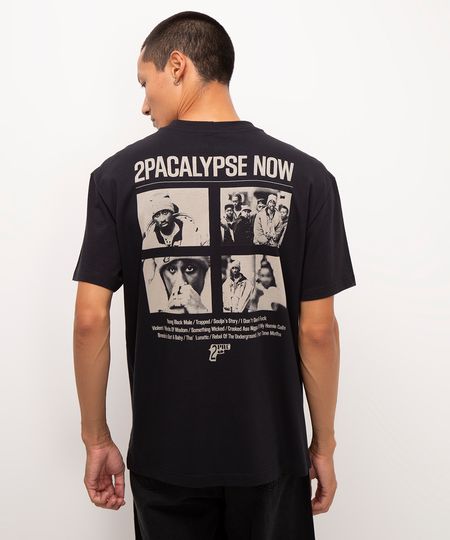 camiseta de algodão manga curta tupac preto M