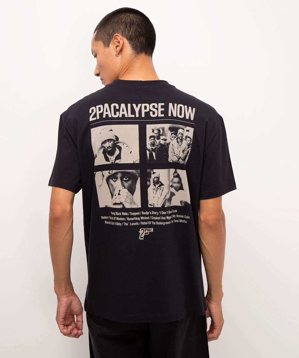 camiseta de algodão manga curta tupac preto