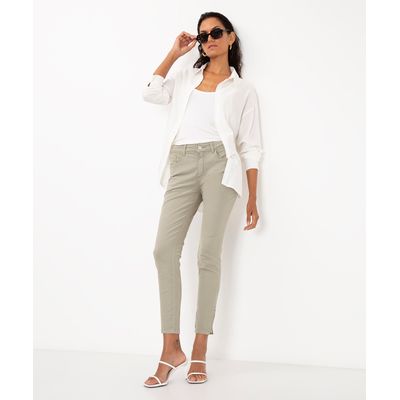 calça de sarja super skinny cintura média verde