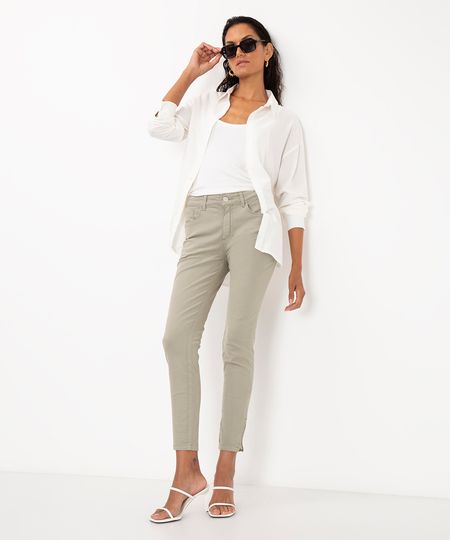 calça de sarja super skinny cintura média verde 34 calça de sarja super skinny cintura média verde 34