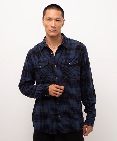 camisa flanelada xadrez azul PP