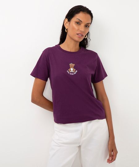 camiseta de algodão urso respira manga curta  azul claro - roxo escuro M camiseta de algodão urso respira manga curta  azul claro - roxo escuro M