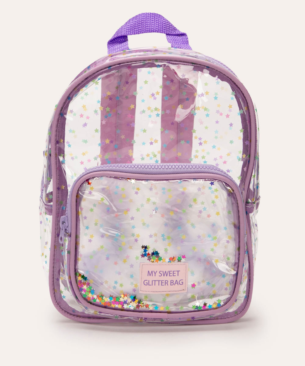 mochila infantil de plástico estrelas roxo